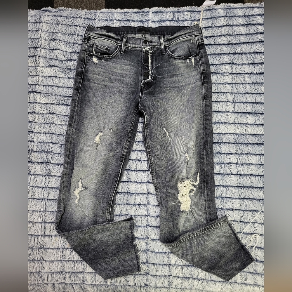 NWT MOTHER Gray Distressed‎ Ankle Jeans Size 27